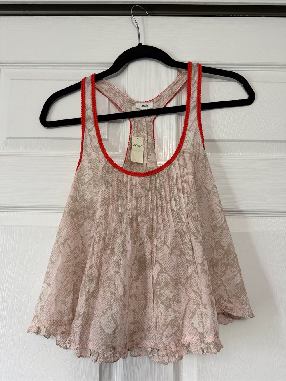 aerie Pink Snake-Print Racerback Tank with Red Trim